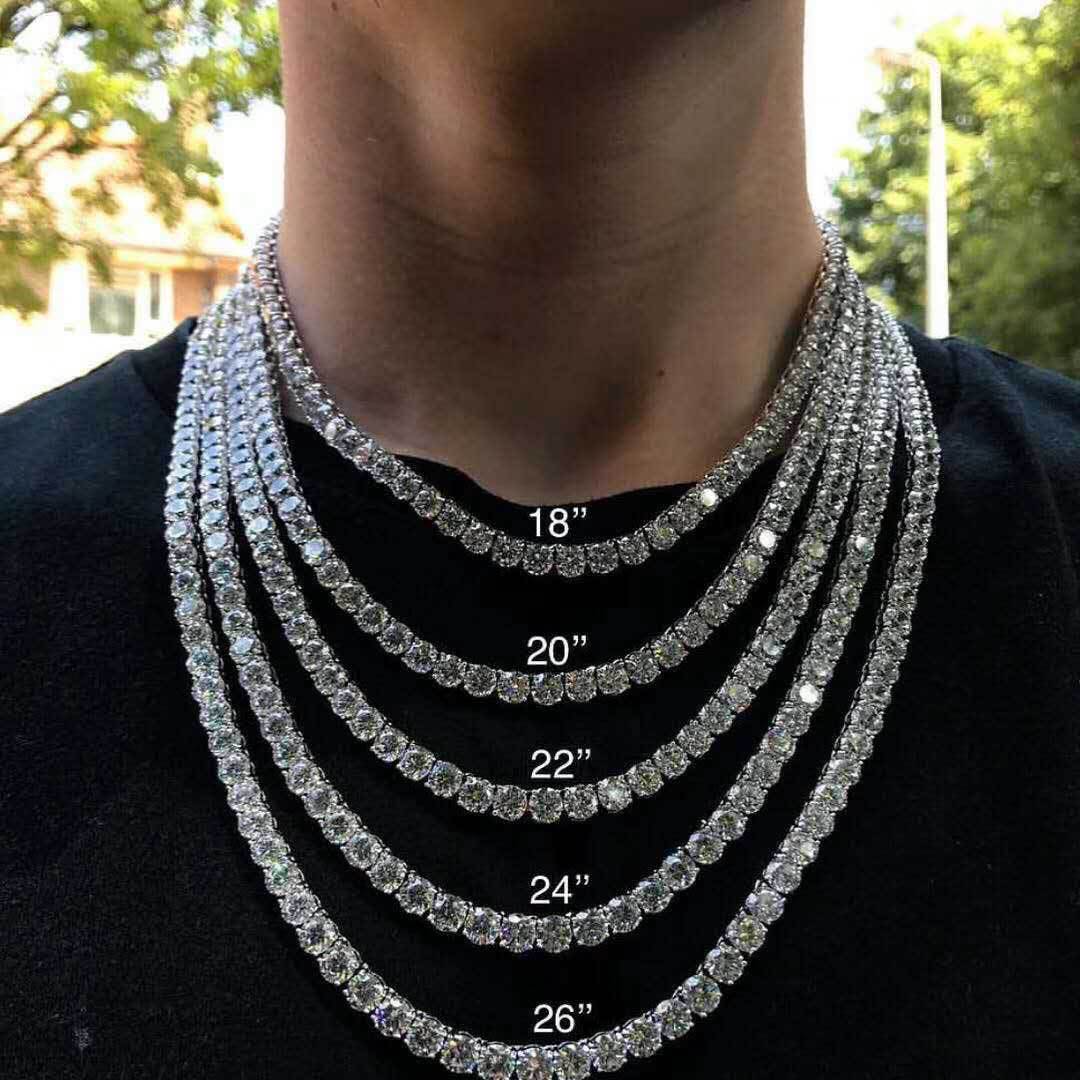3/4/5/6MM 18k/White Gold Tennis Chain Necklace For Men Iced Out