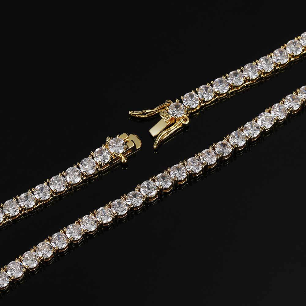 3/4/5/6MM 18k/White Gold Tennis Chain Necklace For Men Iced Out