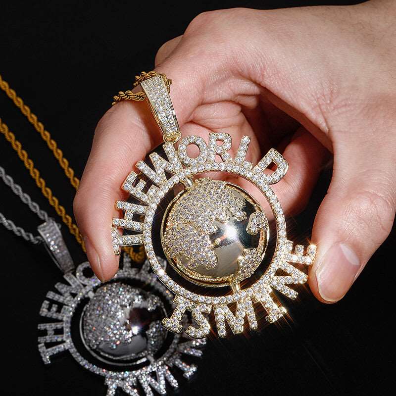 18k Iced Out World-Earth Pendant