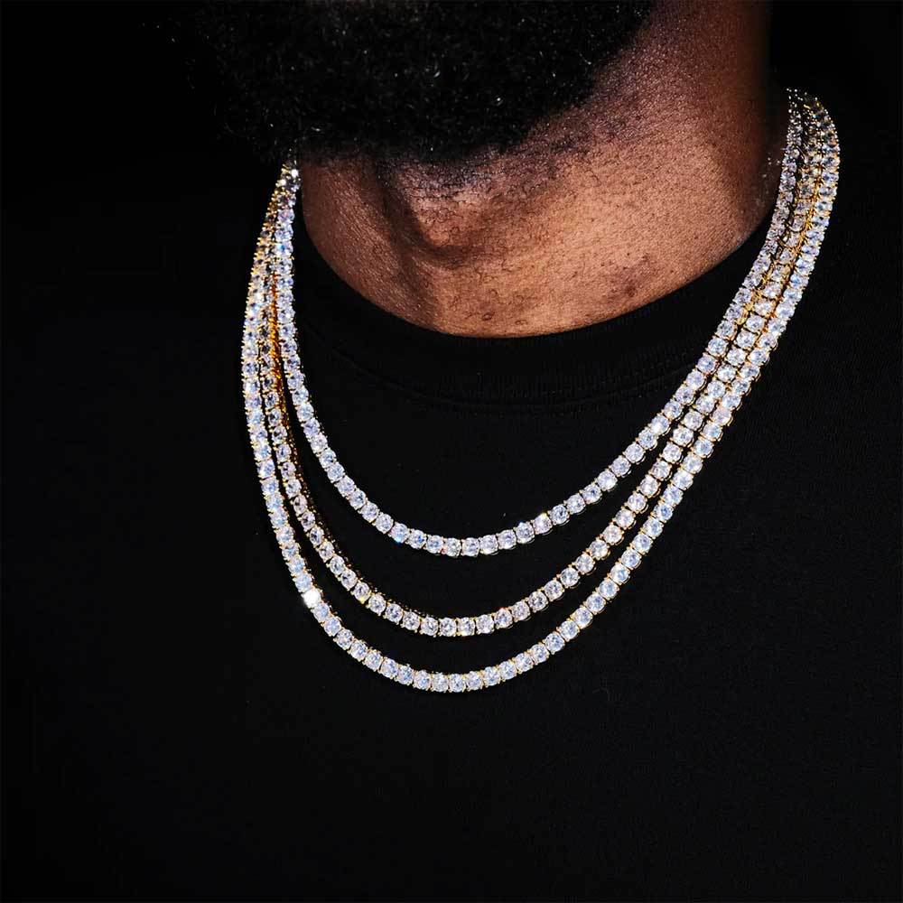 3/4/5/6MM 18k/White Gold Tennis Chain Necklace For Men Iced Out