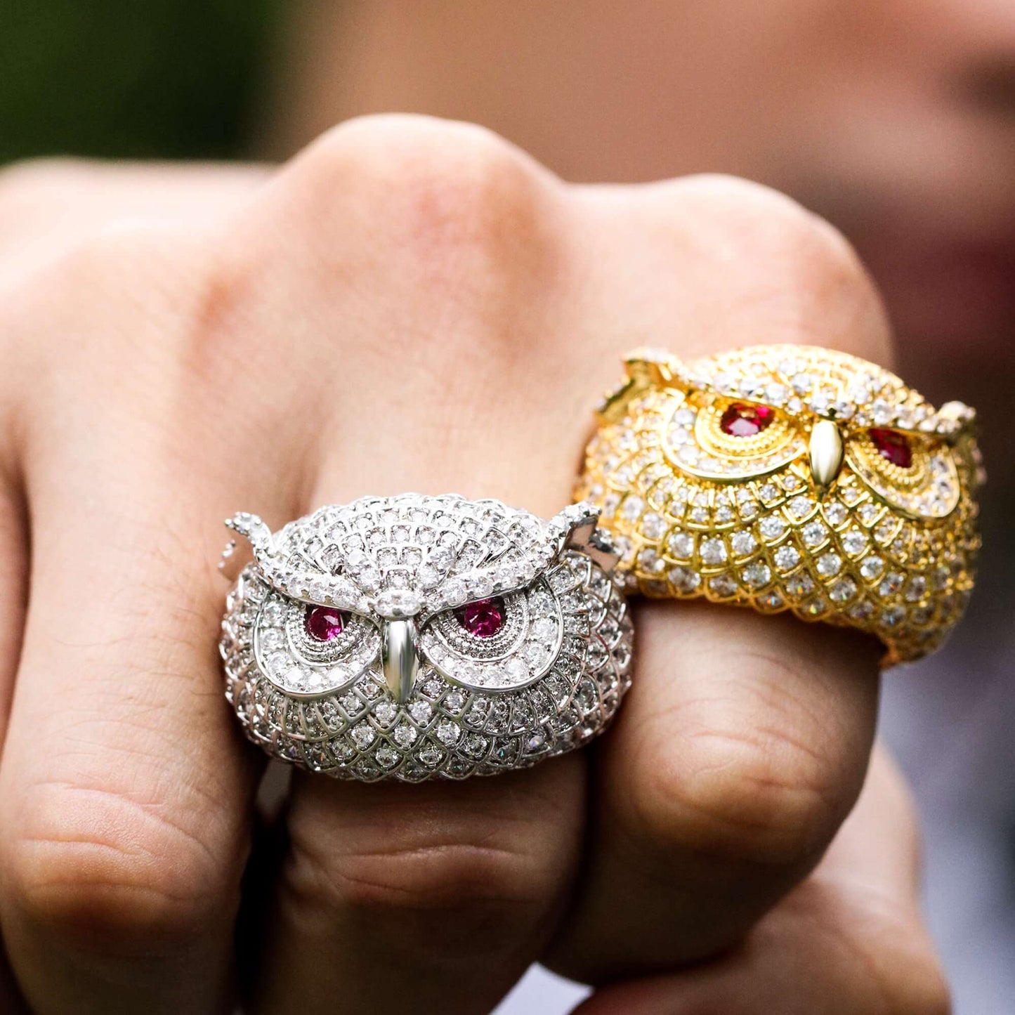 14K Gold Iced Out Owl Ring