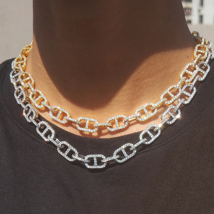 10MM 14K/White Gold Diamond Oval Link Chain Necklace Tripodjewelry
