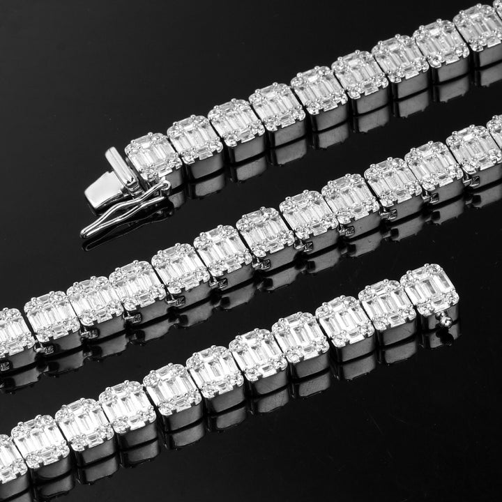 10MM White Gold Bling-Bling Baguette Tennis Chains Necklace