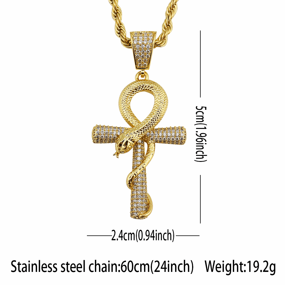 18K Gold Iced Snakelike Cross Pendant