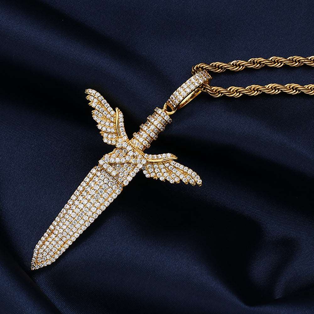 18k Gold Angel Sword Pendant