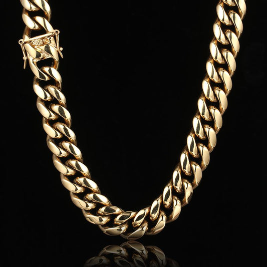 8/10/12/14/16/18MM 14K Gold Plated Miami Cuban Link Chain Necklace For Men TRIPOD JEWELRY