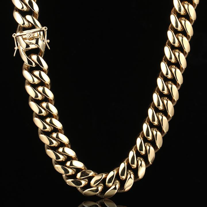14K Gold Plated Solid Miami Cuban Link Chain & Bracelet Set For Men Tripodjewelry