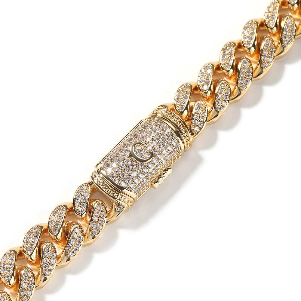 12MM Real 18K Gold Plated Letter Clasp Cuban Link Chain Necklace For Men