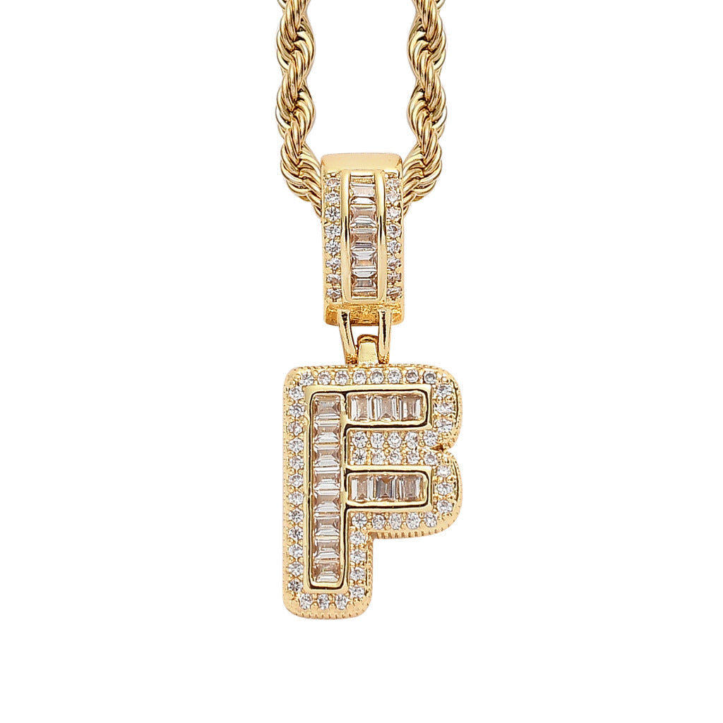 18K/White Gold Iced Out 26 Letter Pendant TRIPOD JEWELRY