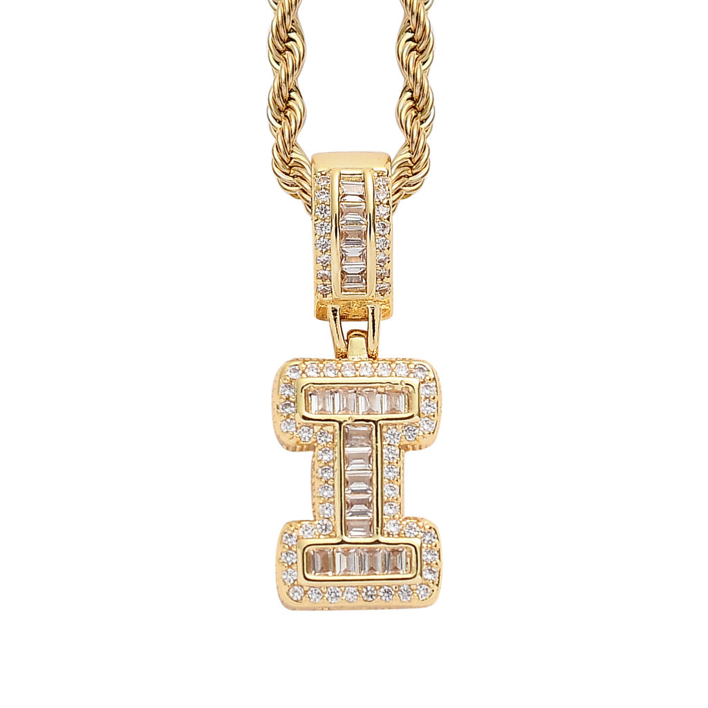 18K/White Gold Iced Out 26 Letter Pendant