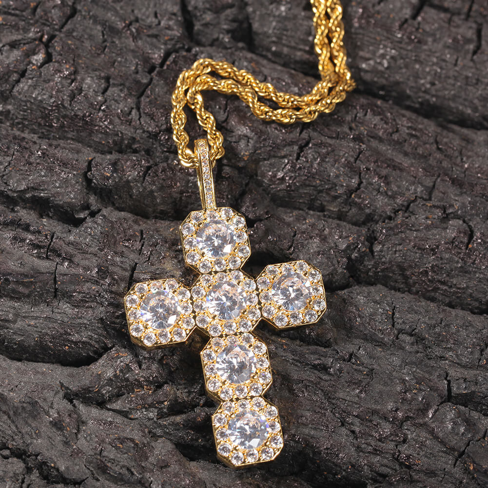 18K/White Gold Hip-Hop Iced Out Zircon Cross Pendant Hip Hop Jewelry