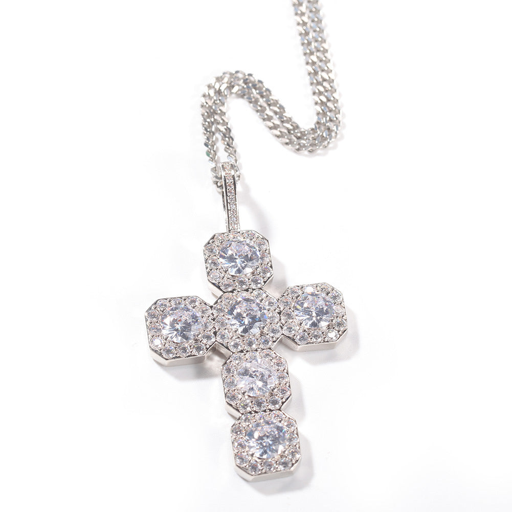 18K/White Gold Hip-Hop Iced Out Zircon Cross Pendant Hip Hop Jewelry