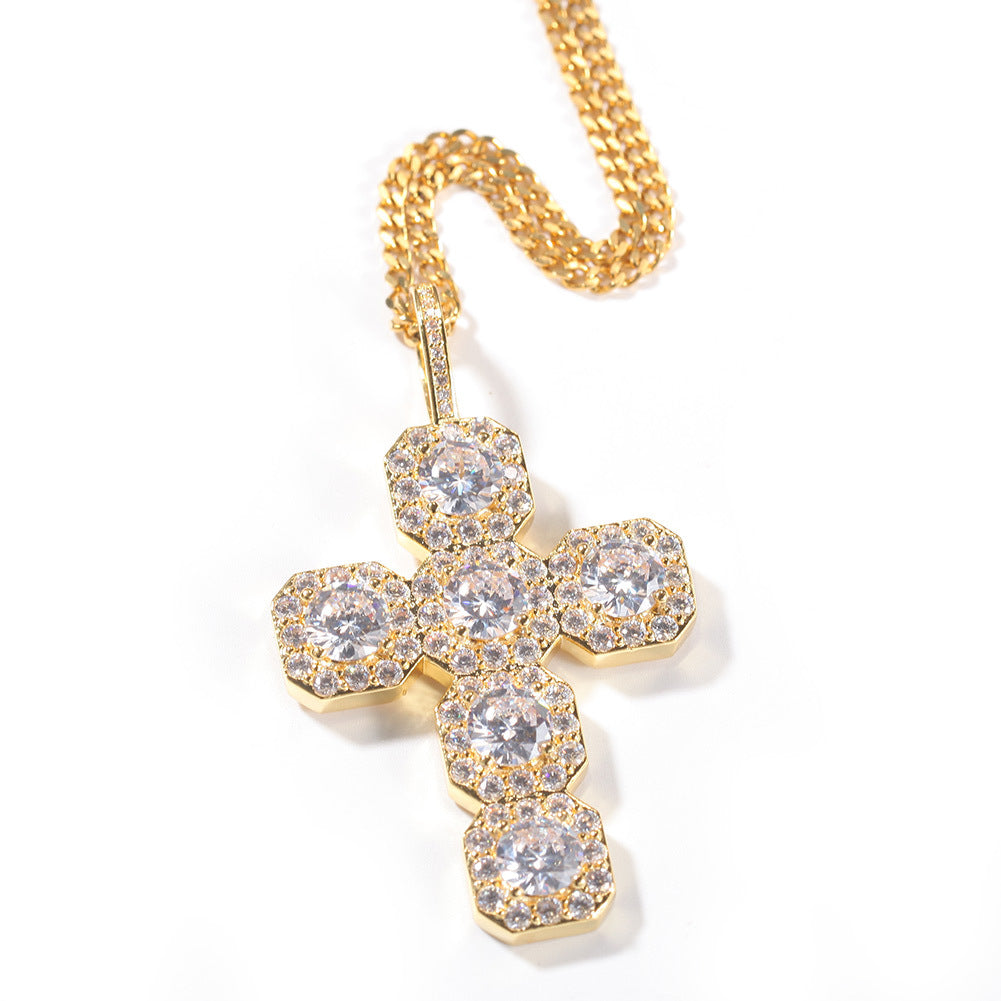 18K/White Gold Hip-Hop Iced Out Zircon Cross Pendant Hip Hop Jewelry