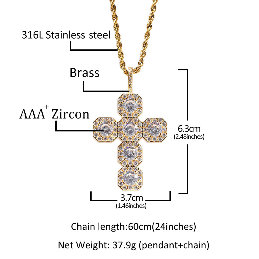 18K/White Gold Hip-Hop Iced Out Zircon Cross Pendant Hip Hop Jewelry