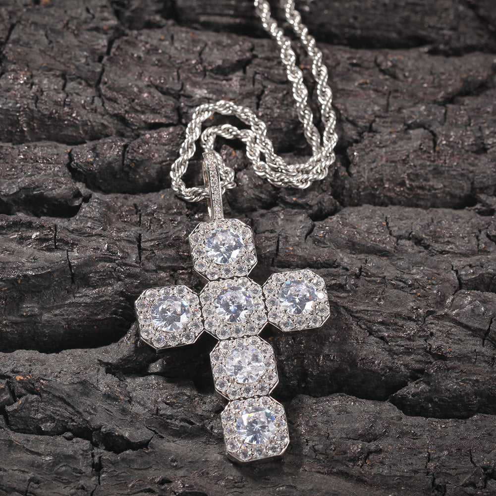 18K/White Gold Hip-Hop Iced Out Zircon Cross Pendant Hip Hop Jewelry