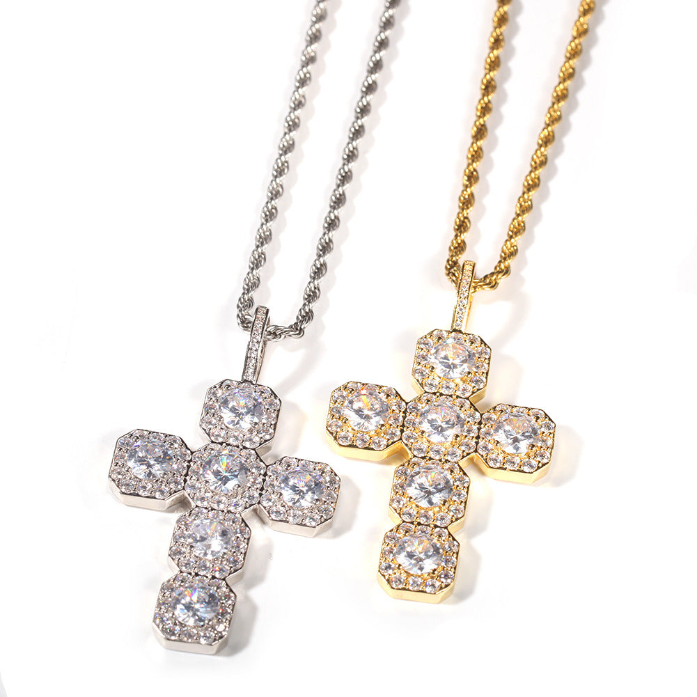 18K/White Gold Hip-Hop Iced Out Zircon Cross Pendant Hip Hop Jewelry