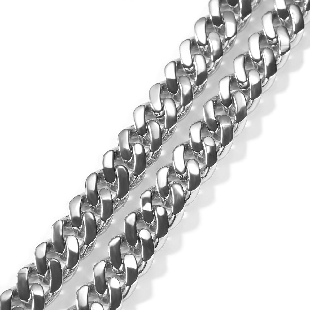12MM White Gold Letter Iced Out Clasp Cuban Link Chain Necklace Hip Hop