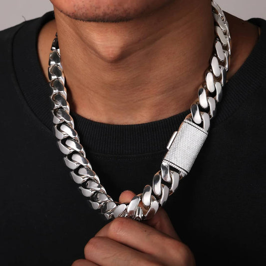 Men's Miami Cuban Link Chain Necklace White Gold Solid Iced out Hip Hop tripodjewelry