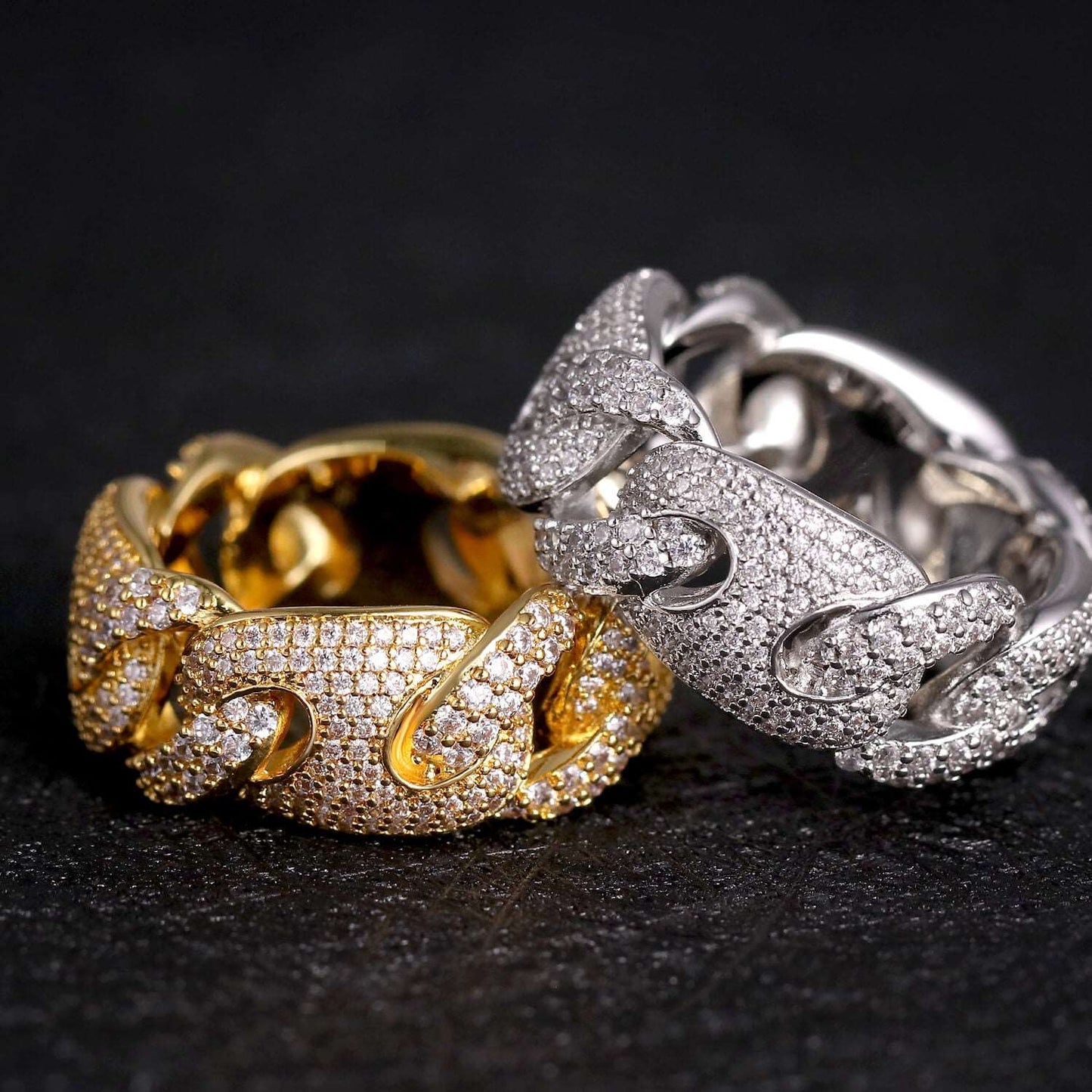 18K Gold Iced Out Cuban Link Ring