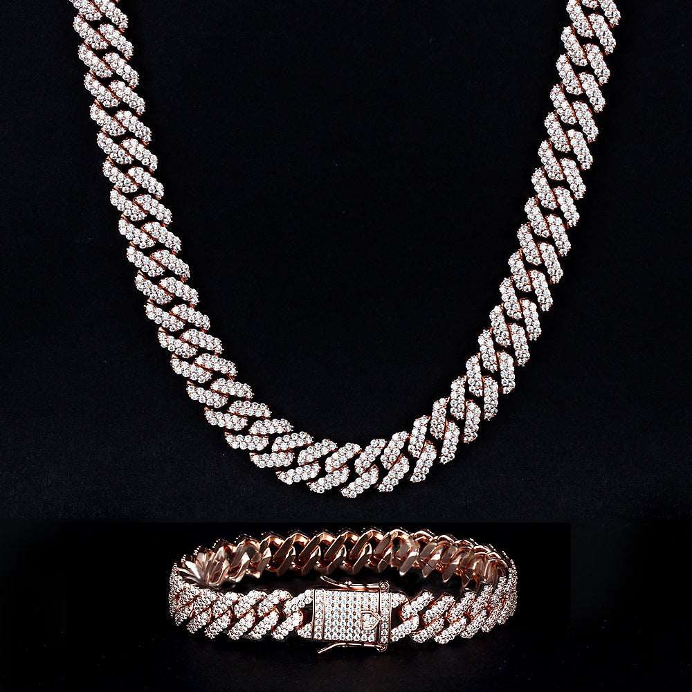 12MM Rose Gold Plated Iced Out Cuban Link Chain