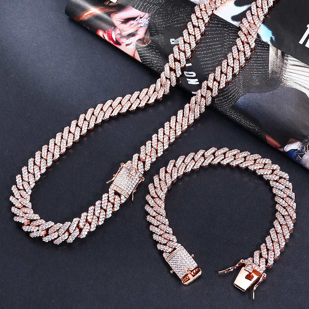 12MM Rose Gold Plated Iced Out Cuban Link Chain
