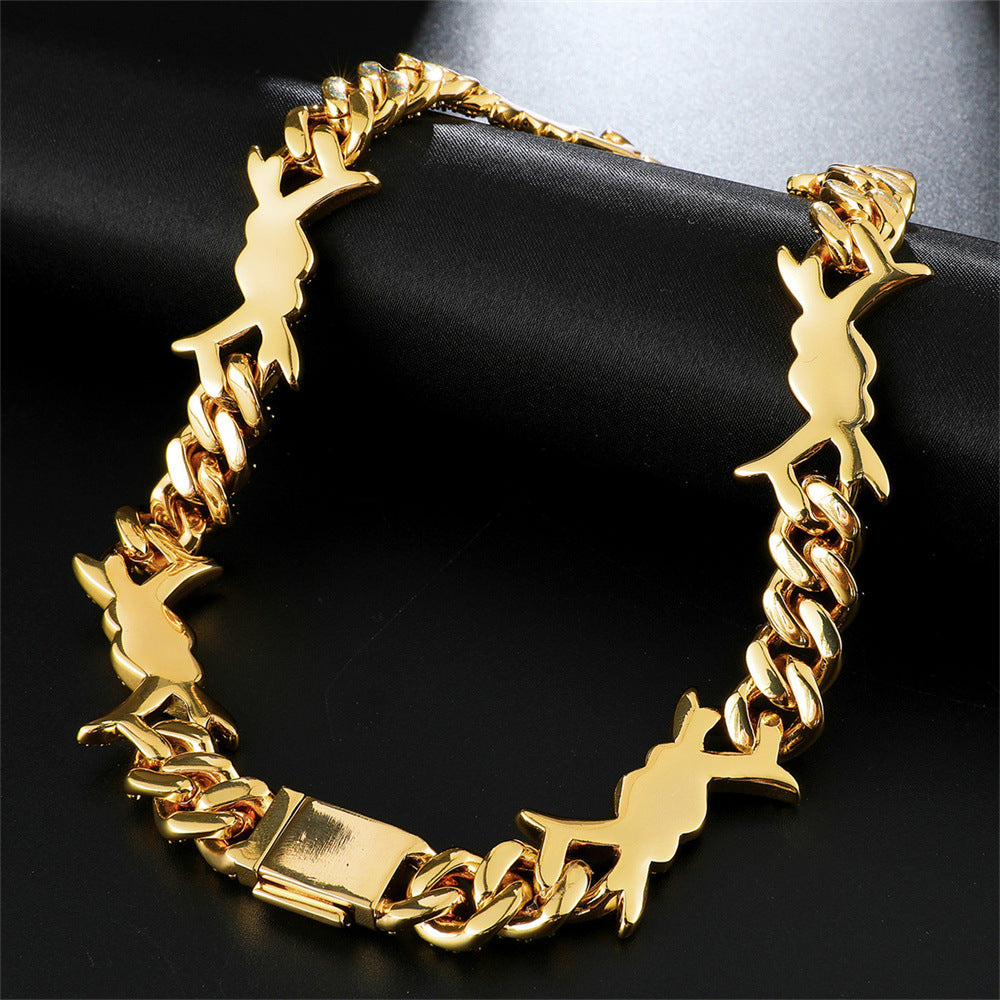 Iced Out Cuban Link Necklace For Men 18K Gold Plated Barb Wire Hip Hop