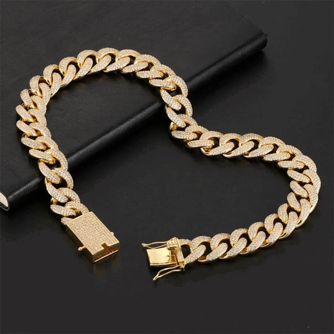 15MM 18K Gold Plated Chunky Iced out Cuban Link Chain