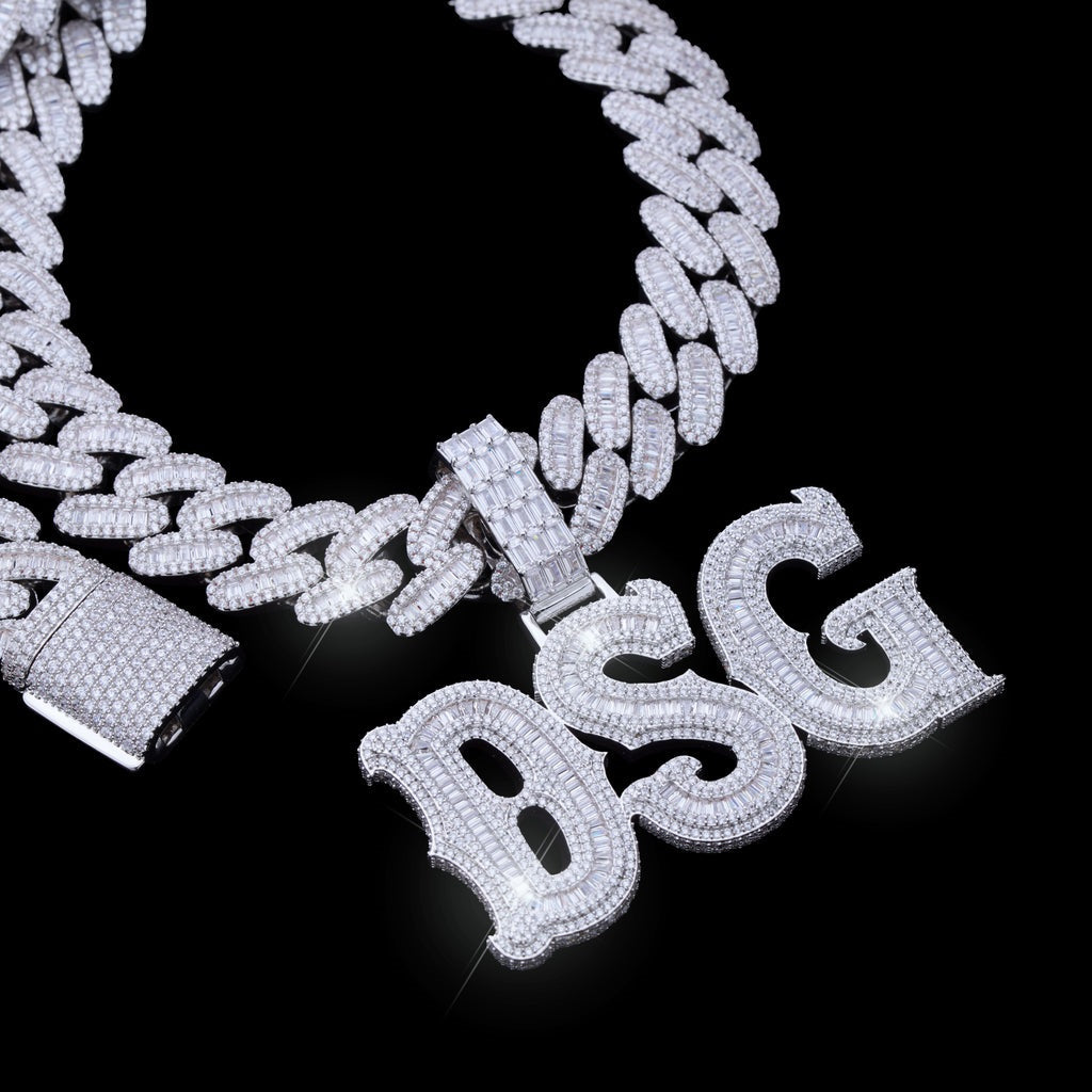 Personalized White Gold Name Pendant Custom Letter Freibeuter Font Necklace TRIPOD JEWELRY