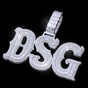 Personalized White Gold Name Pendant Custom Letter Freibeuter Font Necklace TRIPOD JEWELRY