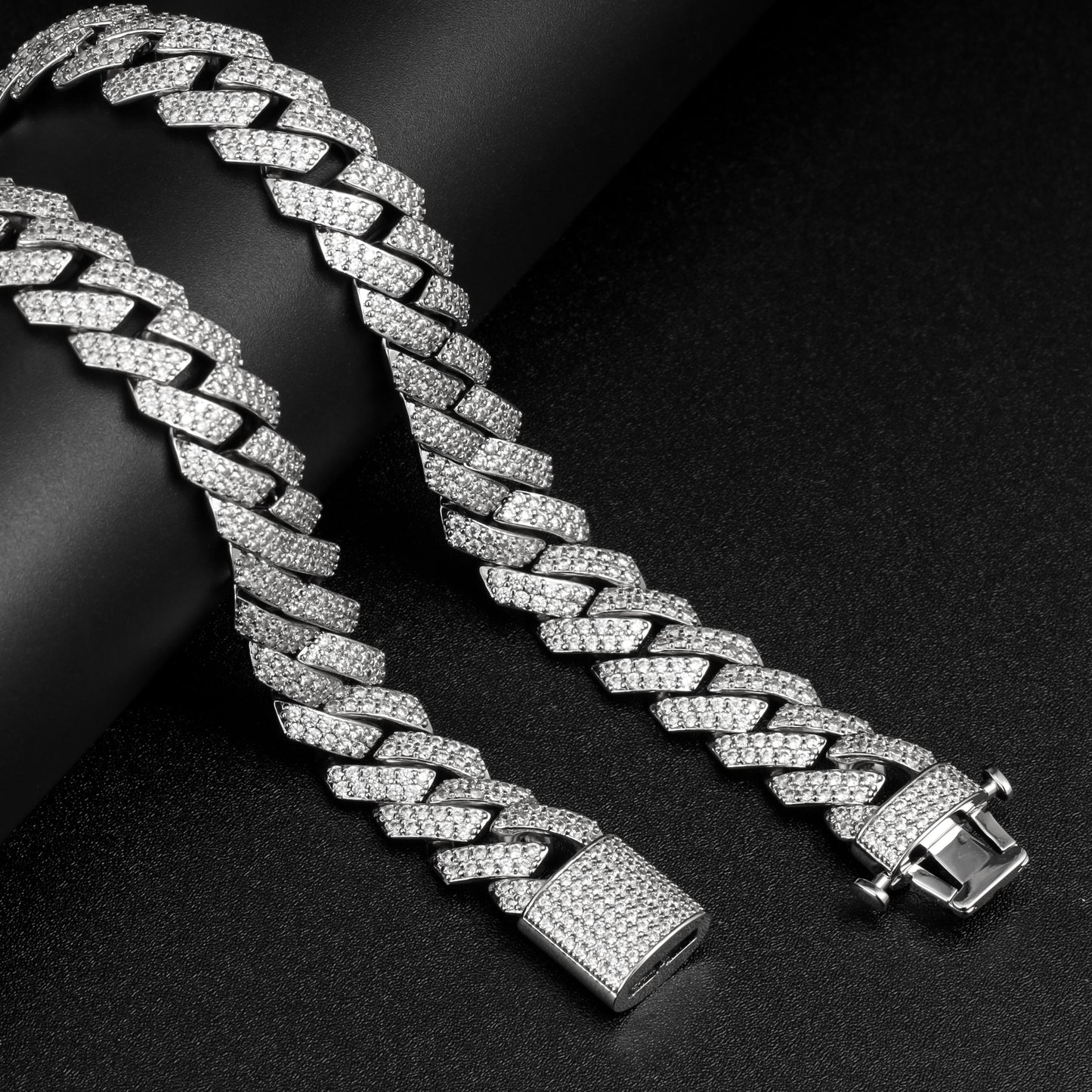 15MM White Gold Plated Prong Iced Out Cuban Link Chain Necklace - Tripodjewelry