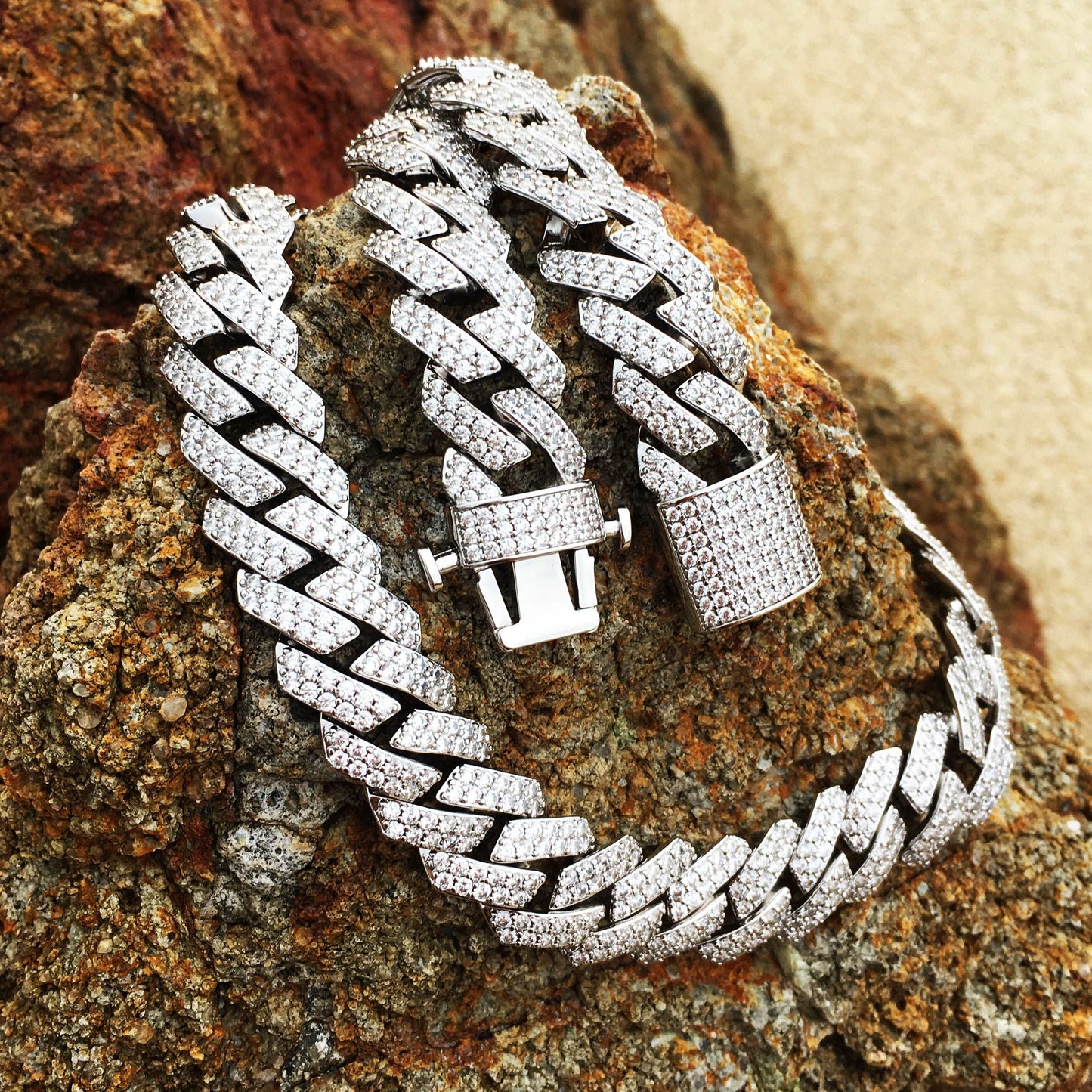 15MM White Gold Plated Prong Iced Out Cuban Link Chain