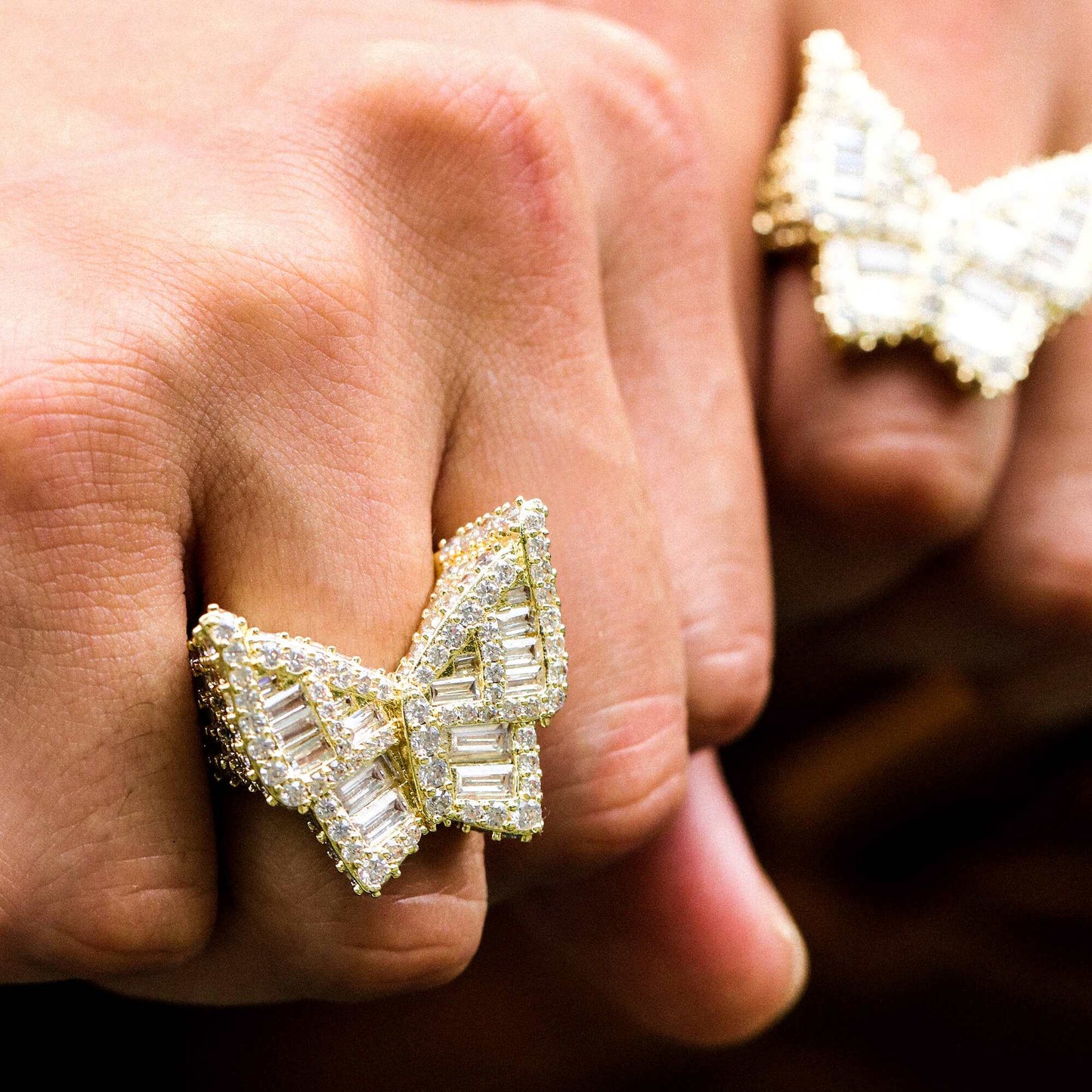 14k Gold Iced Out Baguette Butterfly Ring