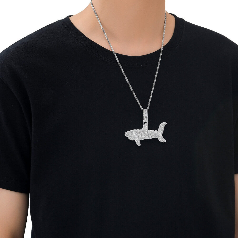 Iced Out Shark Letter Pendant For Men Rose Gold Plated TRIPOD JEWELRY
