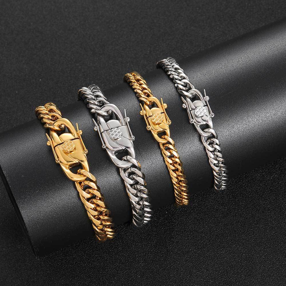 7MM 18K/White Gold Miami Cuban Link Chain Necklace Stainless Steel TRIPOD JEWELRY