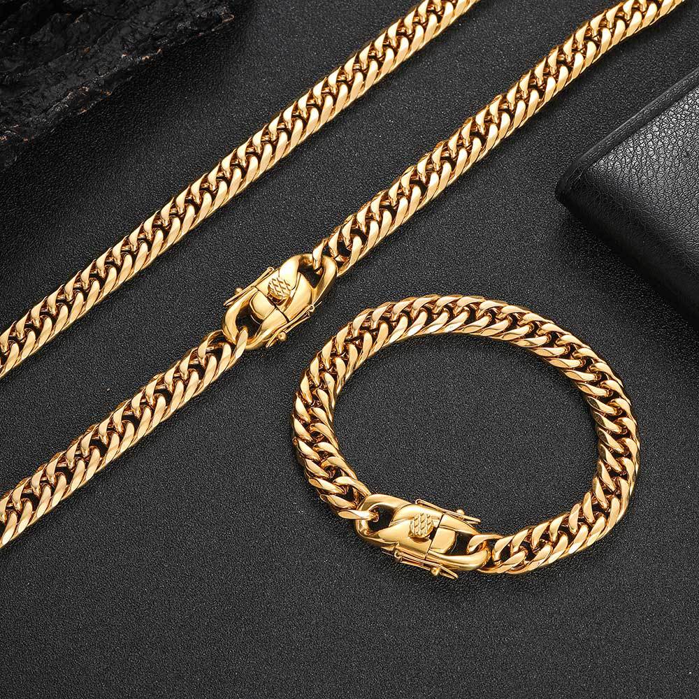 7MM 18K/White Gold Miami Cuban Link Chain Necklace Stainless Steel TRIPOD JEWELRY