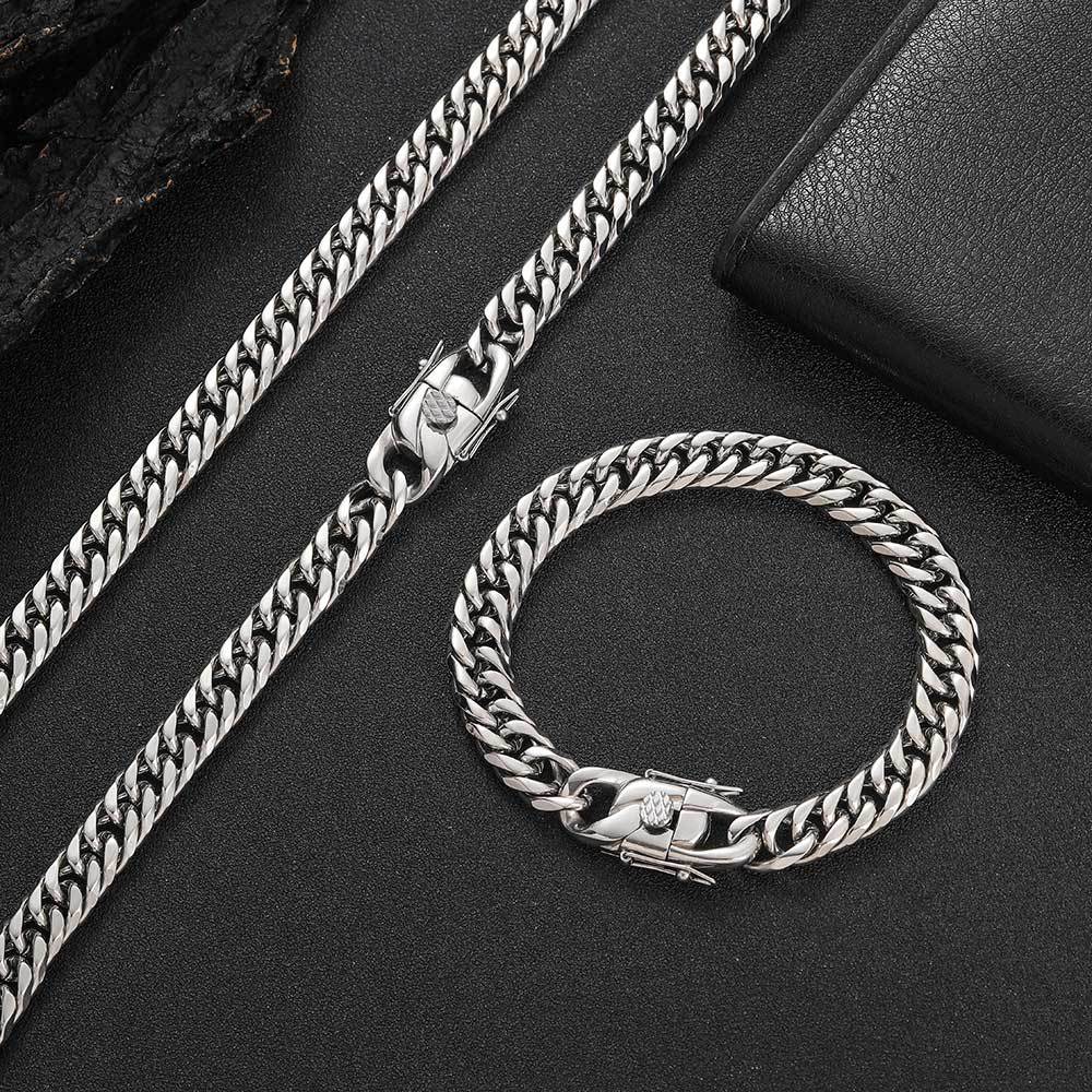 7MM 18K/White Gold Miami Cuban Link Chain Necklace Stainless Steel TRIPOD JEWELRY