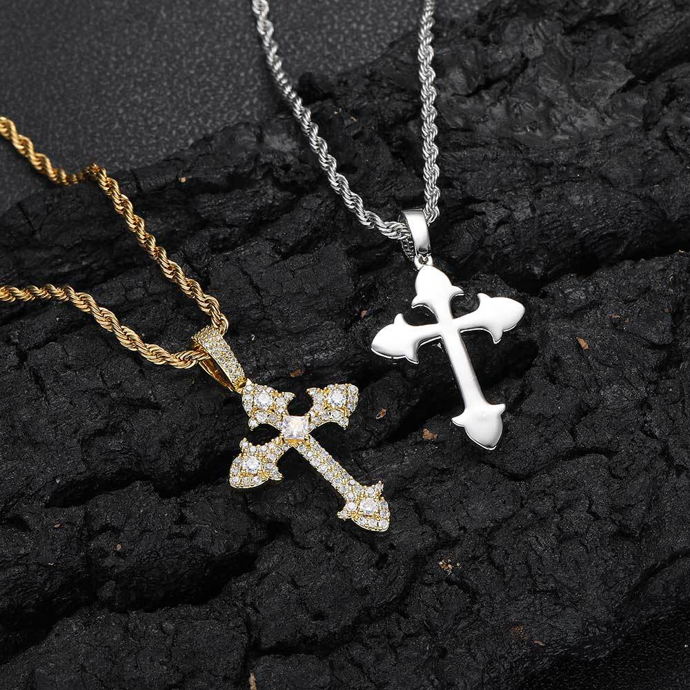 18K/White Gold Iced Out Cross Pendant TRIPOD JEWELRY