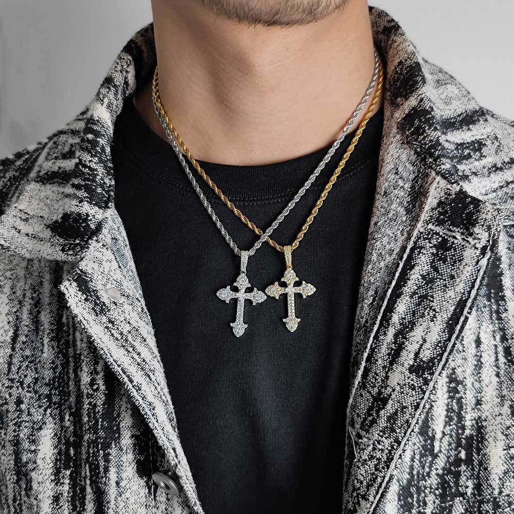 18K/White Gold Iced Out Cross Pendant TRIPOD JEWELRY