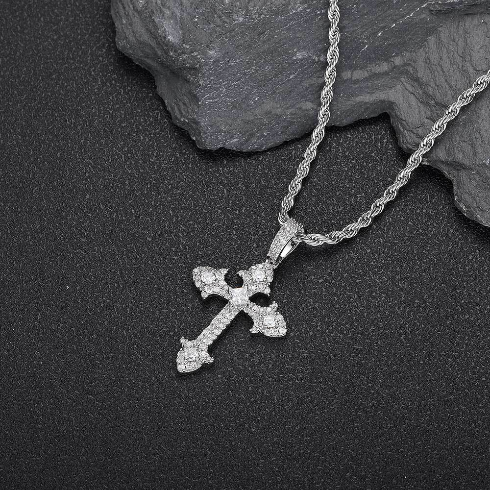 18K/White Gold Iced Out Cross Pendant TRIPOD JEWELRY