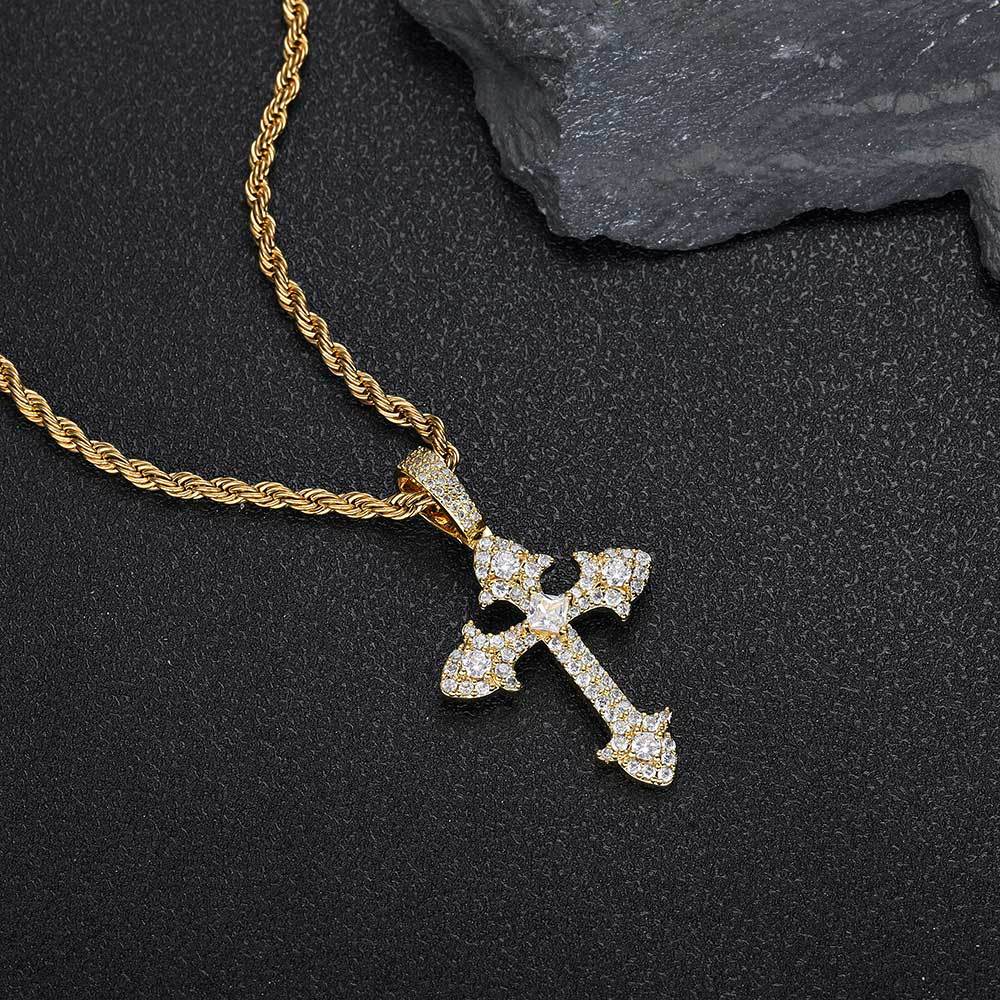 18K/White Gold Iced Out Cross Pendant TRIPOD JEWELRY
