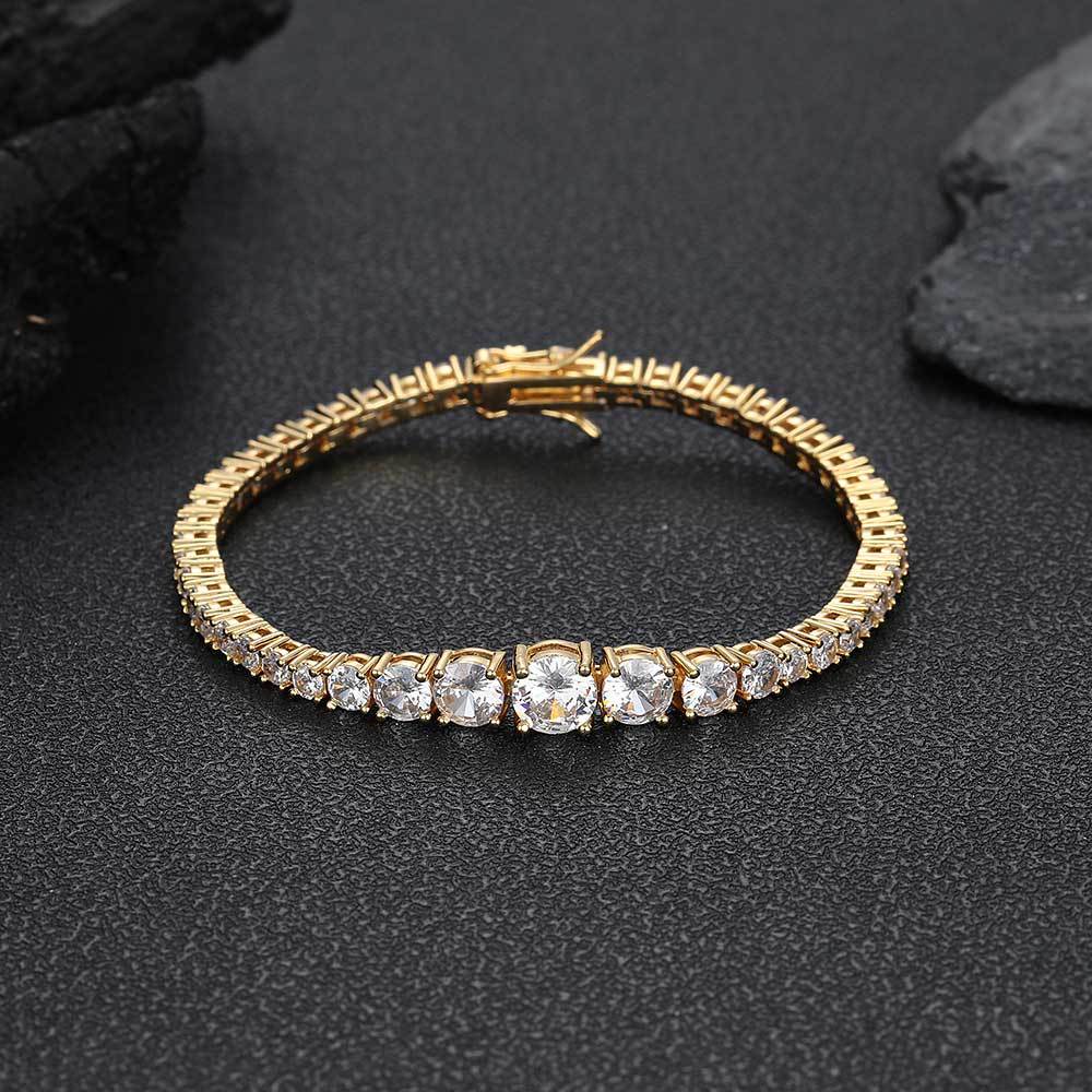 18K/White Gold Hip Hop Gradient Size Tennis Chain Bracelet For Men