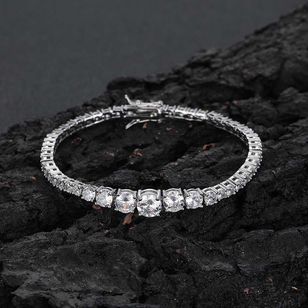 18K/White Gold Hip Hop Gradient Size Tennis Chain Bracelet For Men