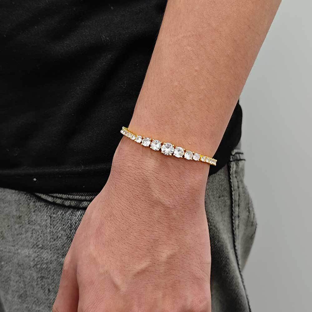 18K/White Gold Hip Hop Gradient Size Tennis Chain Bracelet For Men