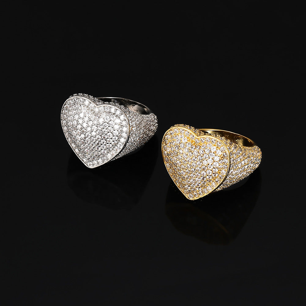 18K/White Gold Plated Hip Hop Heart Ring TRIPOD JEWELRY