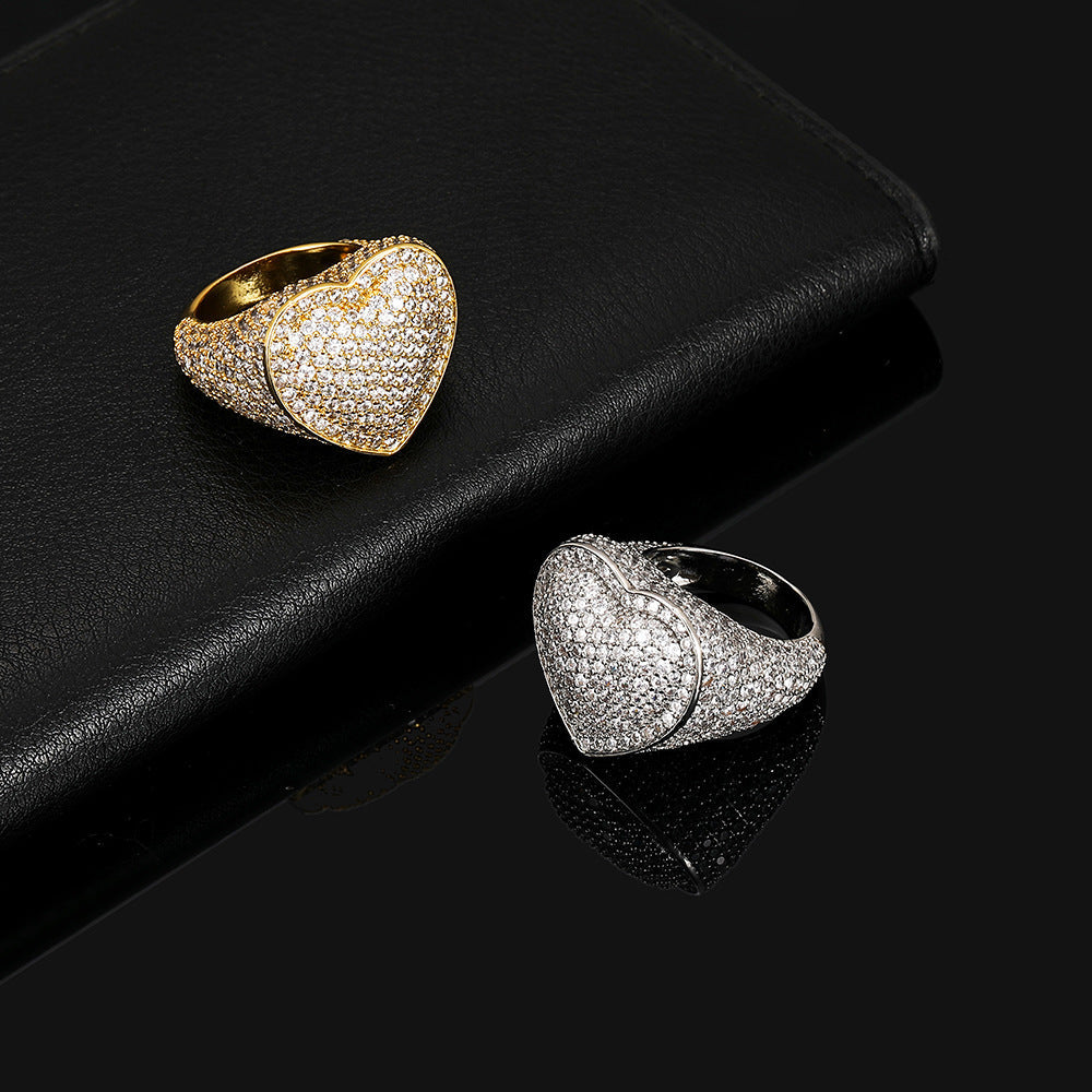 18K/White Gold Plated Hip Hop Heart Ring TRIPOD JEWELRY