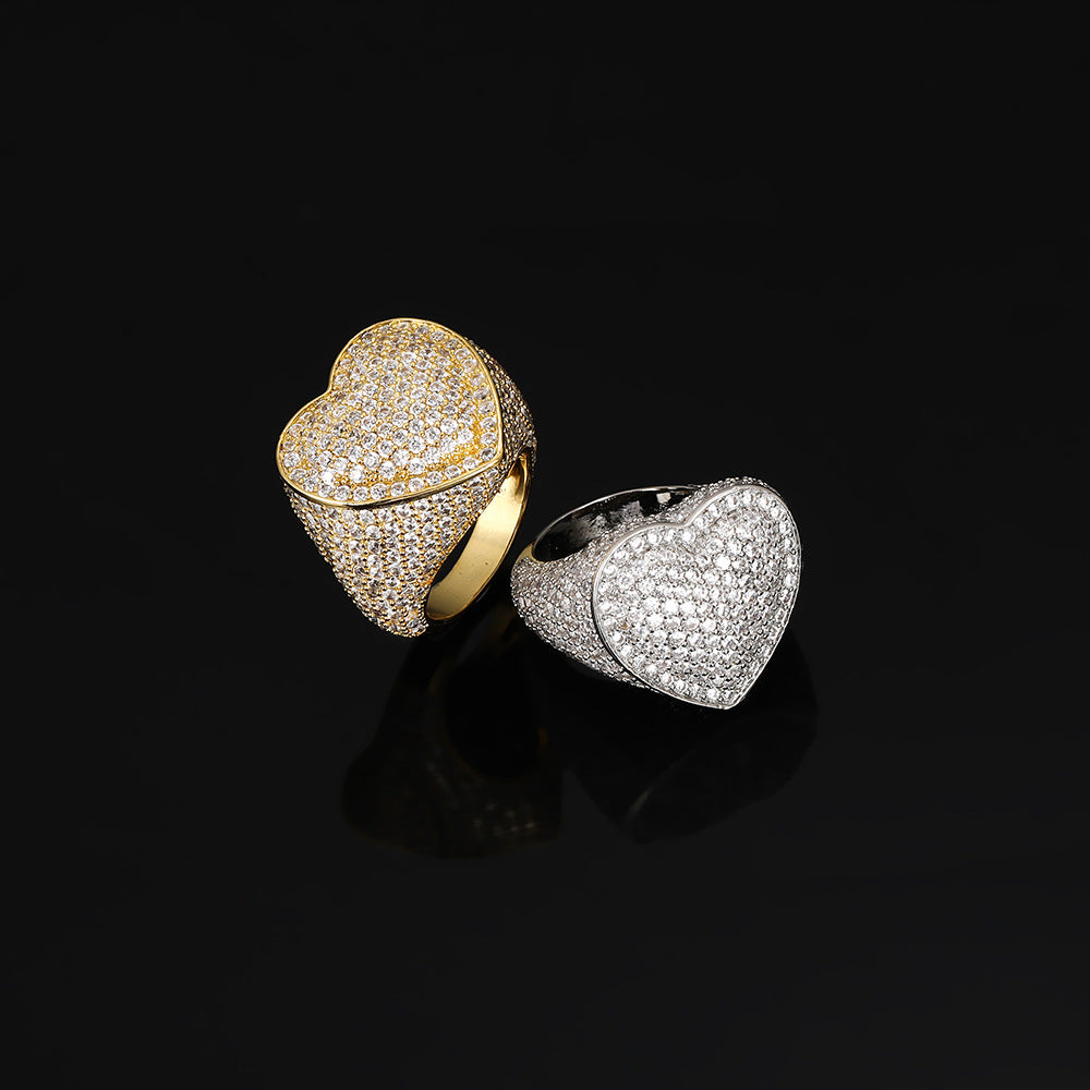 18K/White Gold Plated Hip Hop Heart Ring TRIPOD JEWELRY