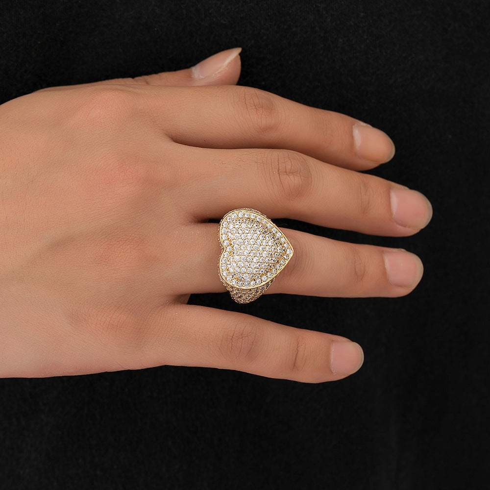 18K/White Gold Plated Hip Hop Heart Ring TRIPOD JEWELRY