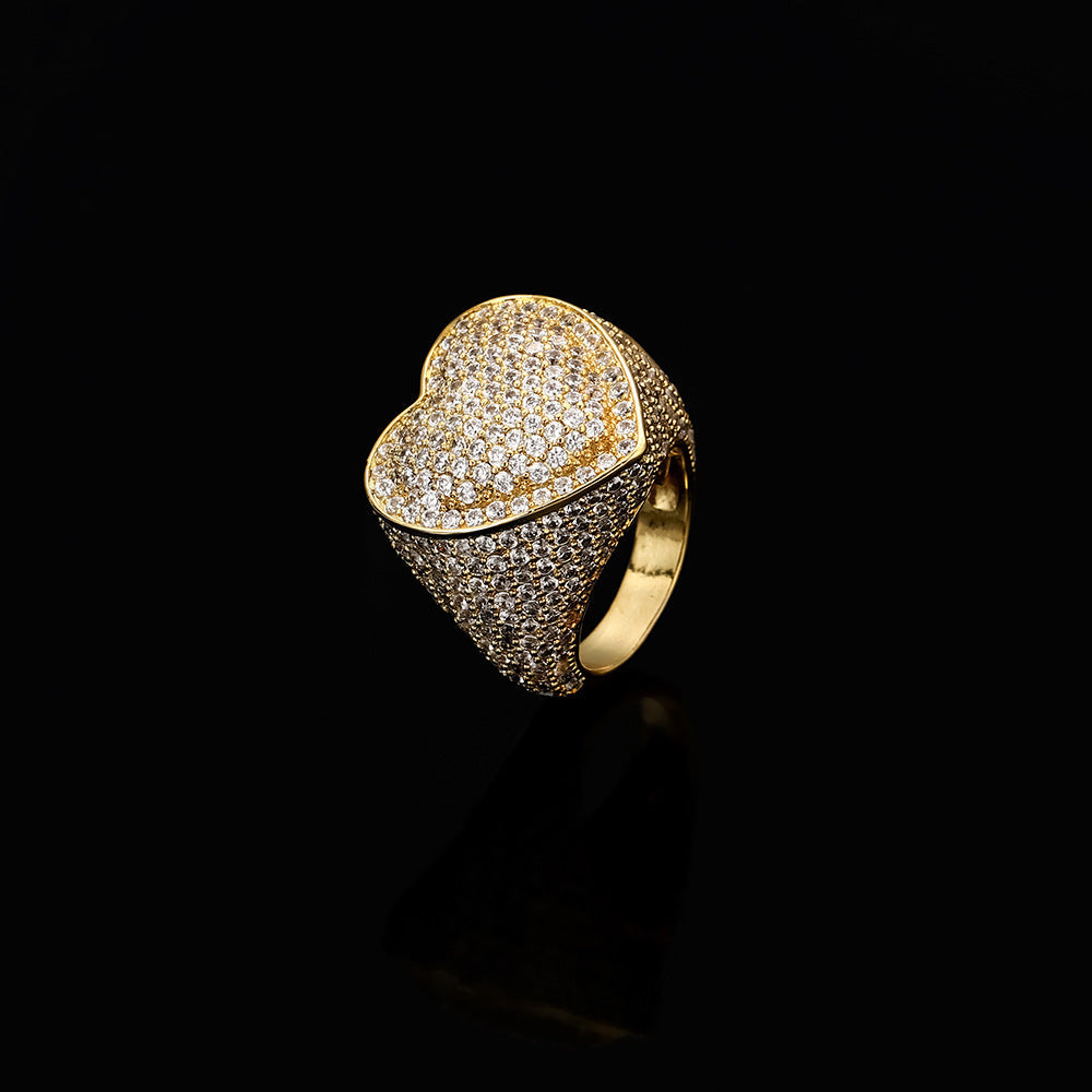 18K/White Gold Plated Hip Hop Heart Ring TRIPOD JEWELRY