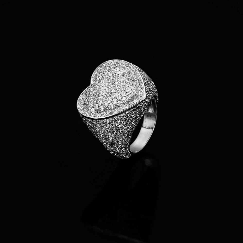 18K/White Gold Plated Hip Hop Heart Ring TRIPOD JEWELRY