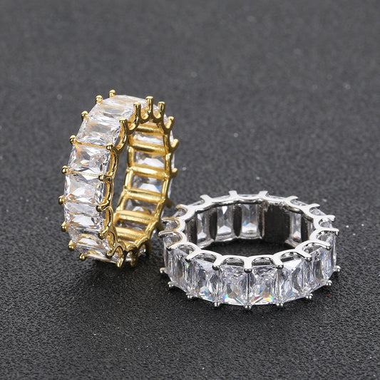 7MM 18K/White Gold Hip Hop Iced Out Ring TRIPOD JEWELRY